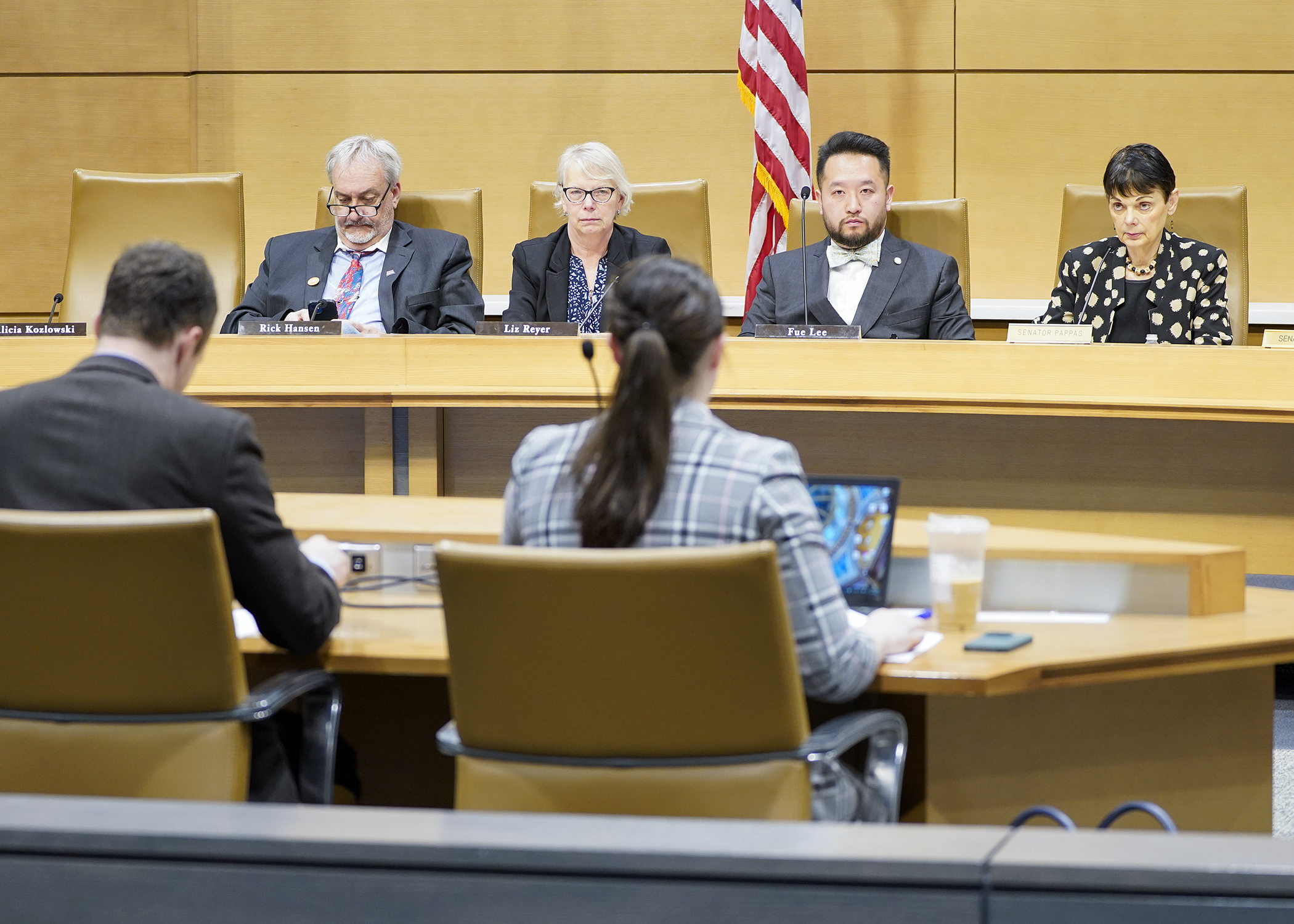 Members of the House and Senate capital investment committees listen May 12 as nonpartisan House and Senate fiscal staff walk through a nearly $1.3 billion spreadsheet. (Photo by Andrew VonBank)